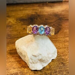 Gems en Vogue 18k accented Sterling and Multi Gemstone Ring Size 8